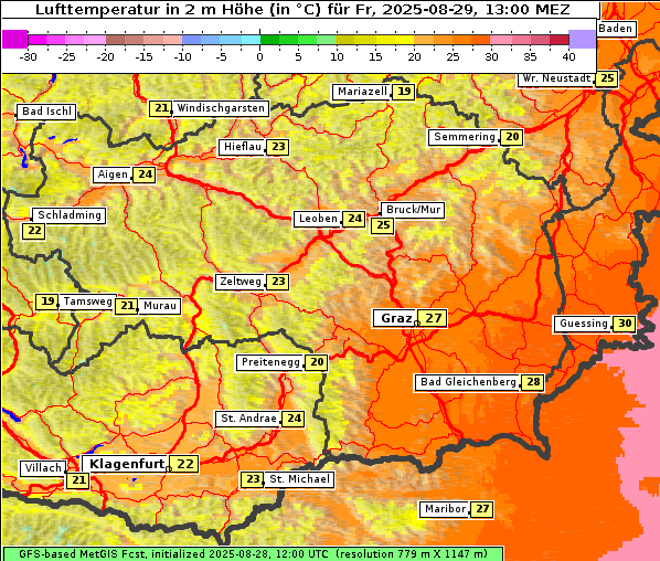 Temperatur, 29. 8. 2025