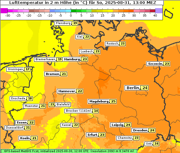 Temperatur, 31. 8. 2025