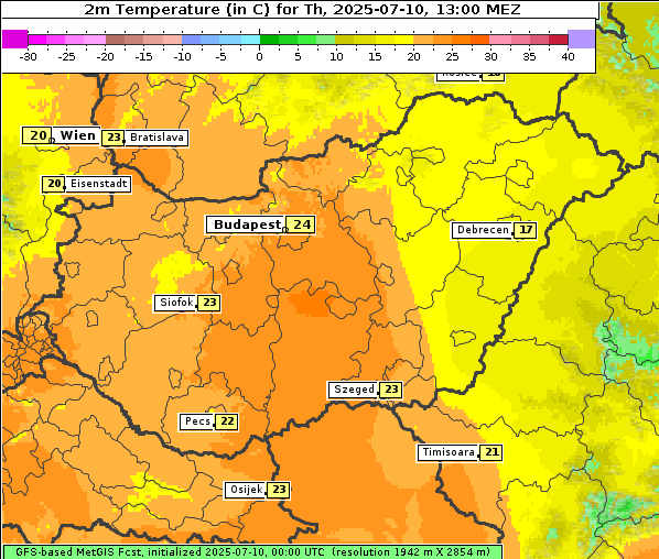 Temperatur, 10. 7. 2025
