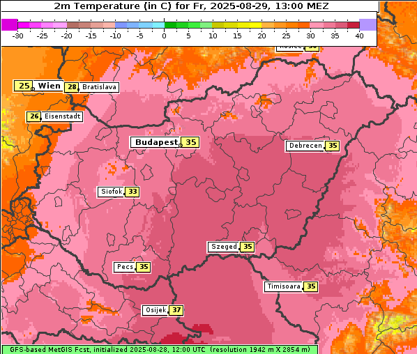 Temperatur, 29. 8. 2025