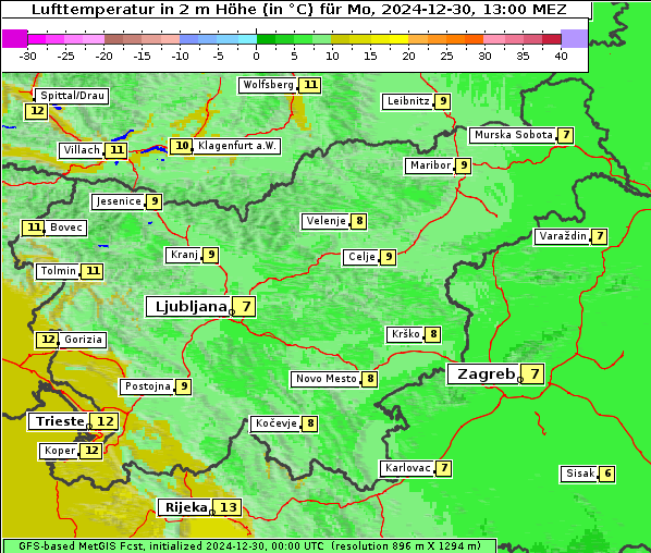 Temperatur, 30. 12. 2024