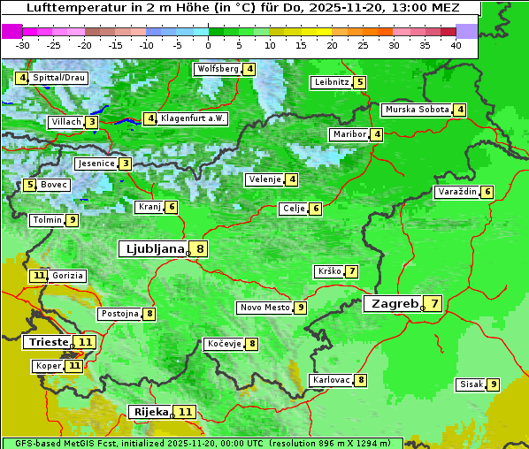 Temperatur, 20. 11. 2025