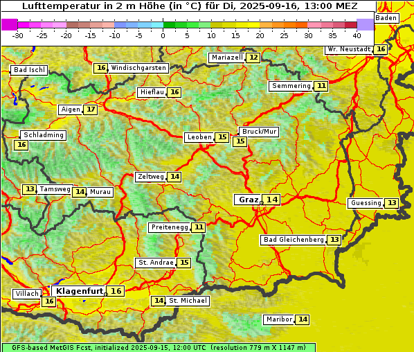 Temperatur, 16. 9. 2025
