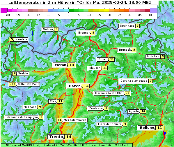 Temperatur, 24. 2. 2025