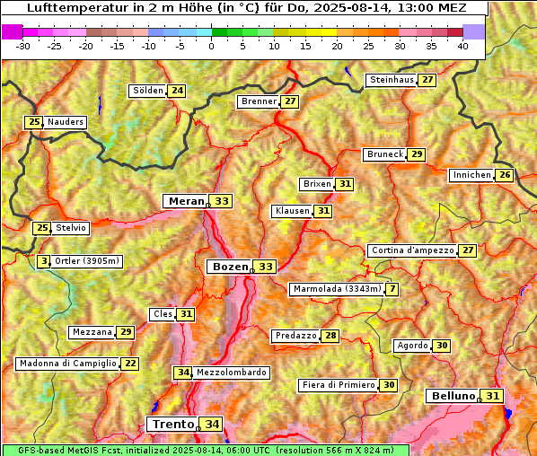 Temperatur, 14. 8. 2025