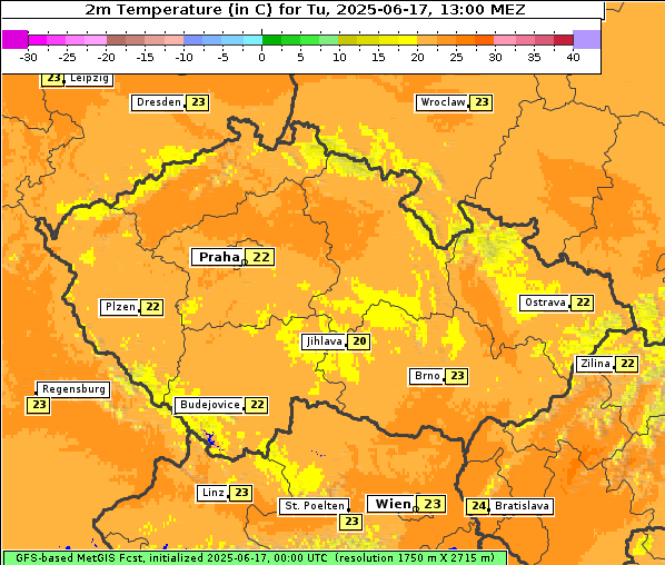 Temperatur, 17. 6. 2025