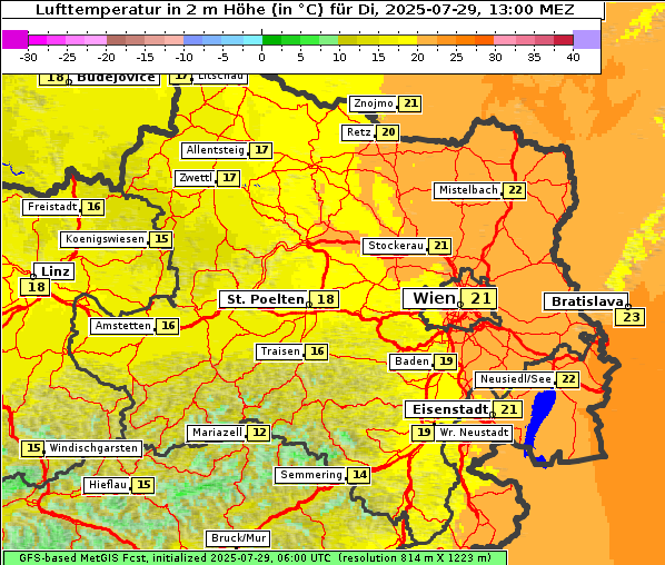 Temperatur, 29. 7. 2025