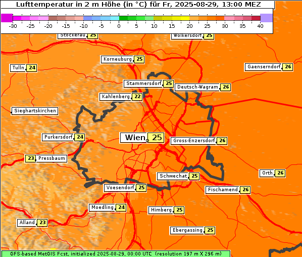Temperatur, 29. 8. 2025