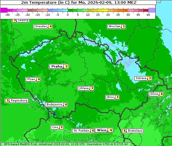 Temperatur, 9. 2. 2026