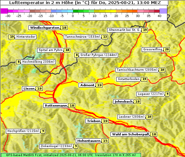 Temperatur, 21. 8. 2025