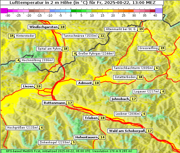 Temperatur, 22. 8. 2025