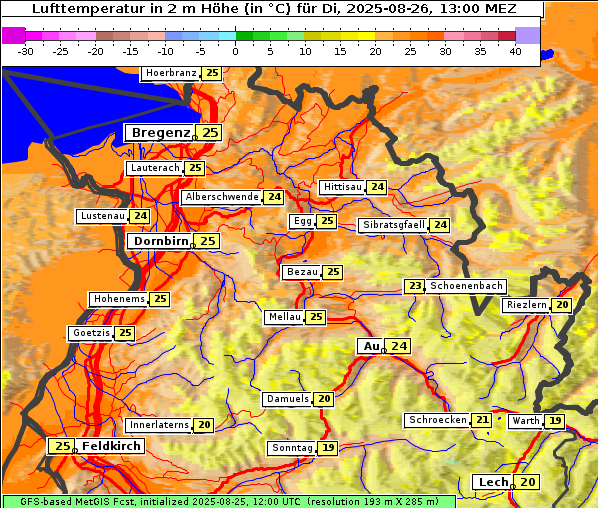 Temperatur, 26. 8. 2025