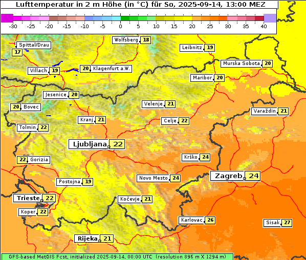 Temperatur, 14. 9. 2025