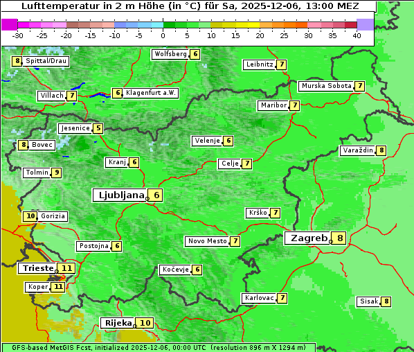 Temperatur, 6. 12. 2025