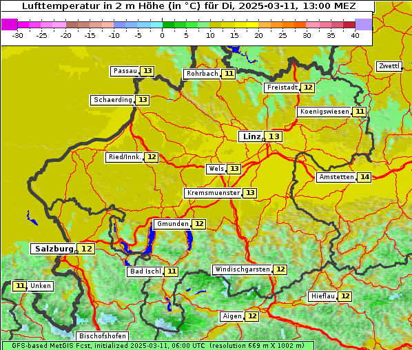 Temperatur, 11. 3. 2025