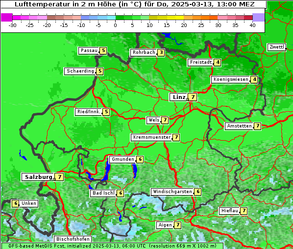 Temperatur, 13. 3. 2025