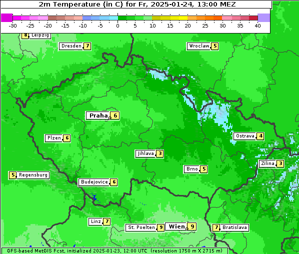 Temperatur, 24. 1. 2025