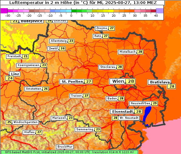 Temperatur, 27. 8. 2025