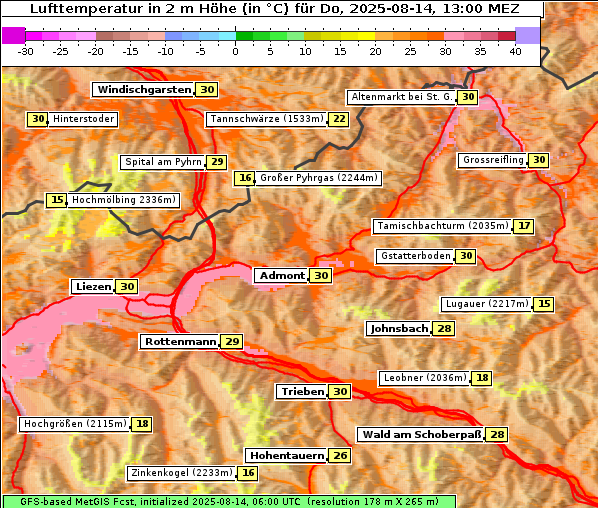 Temperatur, 14. 8. 2025
