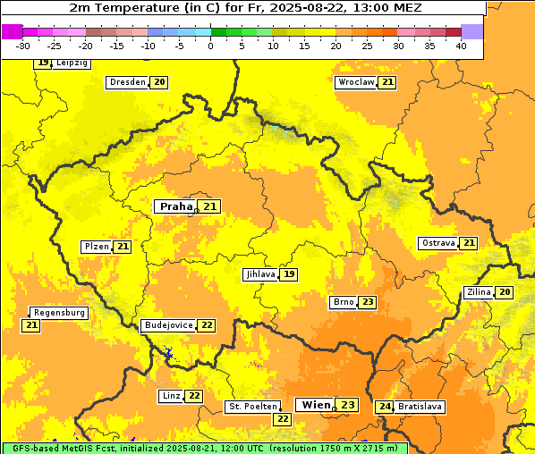 Temperatur, 22. 8. 2025