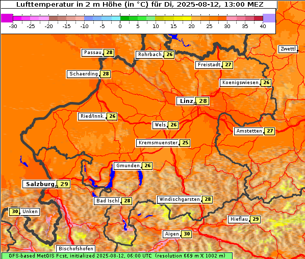 Temperatur, 12. 8. 2025