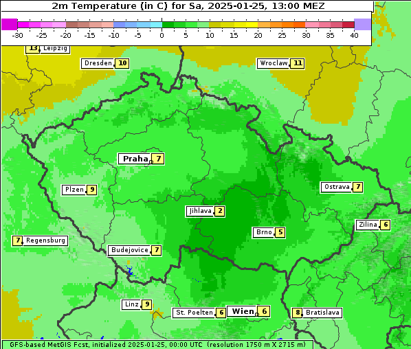 Temperatur, 25. 1. 2025