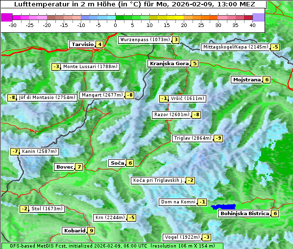 Temperatur, 9. 2. 2026