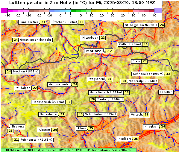 Temperatur, 20. 8. 2025