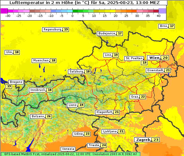 Temperatur, 23. 8. 2025
