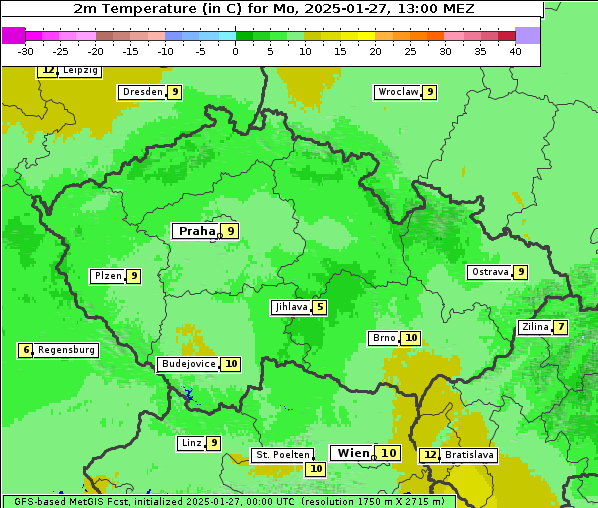 Temperatur, 27. 1. 2025