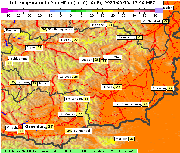 Temperatur, 19. 9. 2025