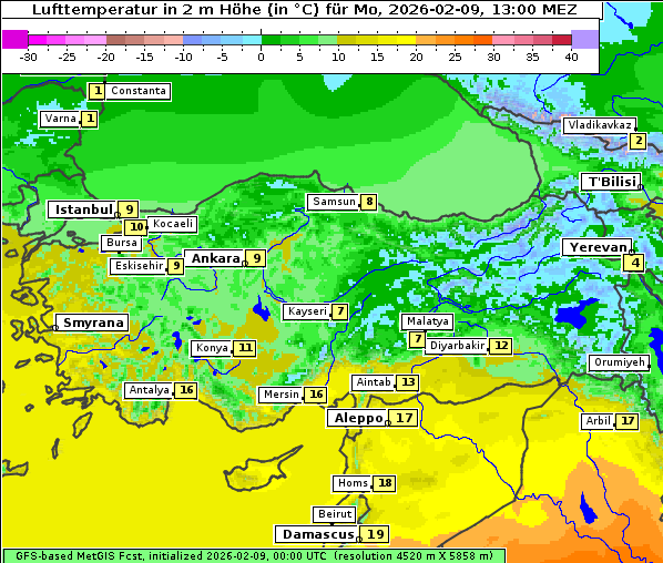 Temperatur, 9. 2. 2026