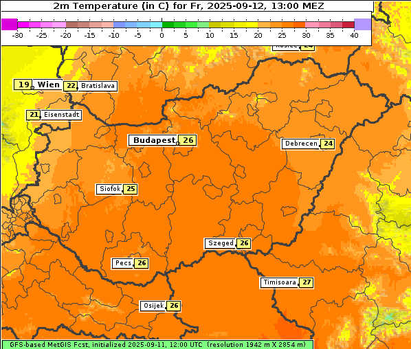 Temperatur, 12. 9. 2025