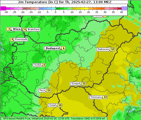 Temperatur, 27. 2. 2025