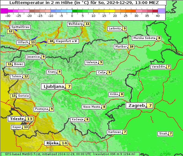 Temperatur, 29. 12. 2024