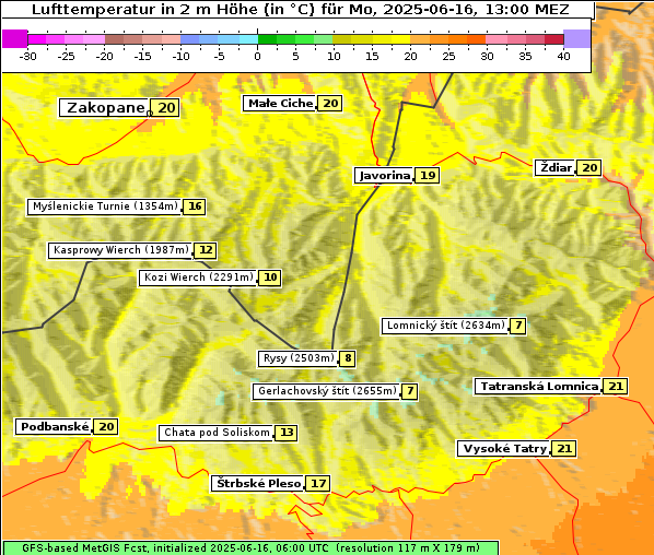 Temperatur, 16. 6. 2025