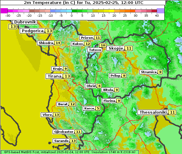 Temperatur, 25. 2. 2025