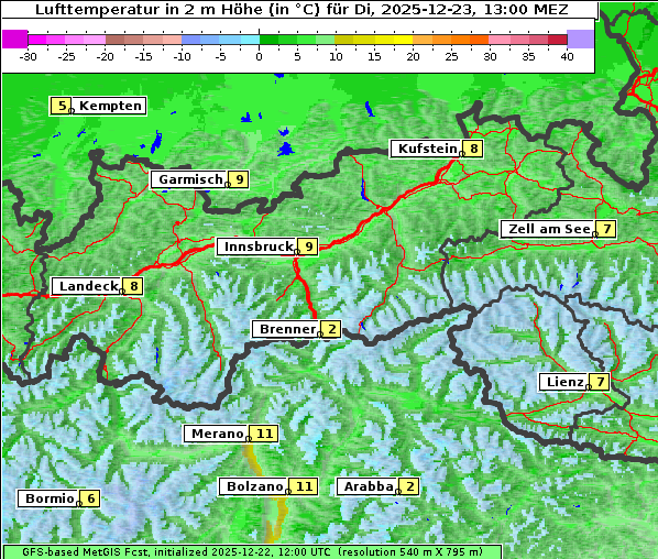 Temperatur, 23. 12. 2025