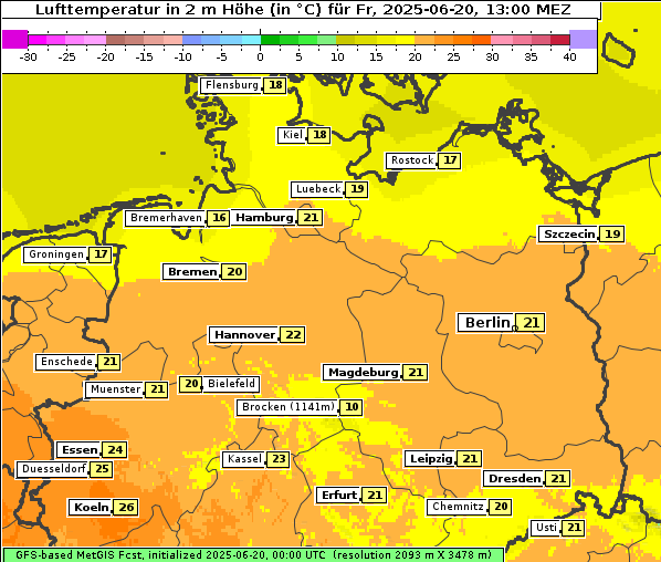 Temperatur, 20. 6. 2025