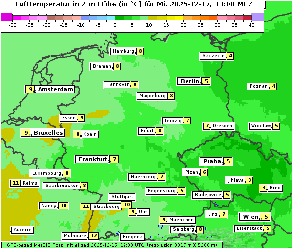 Temperatur, 17. 12. 2025