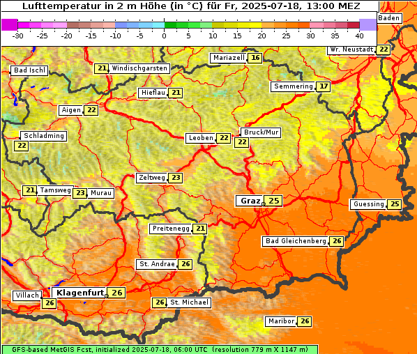 Temperatur, 18. 7. 2025