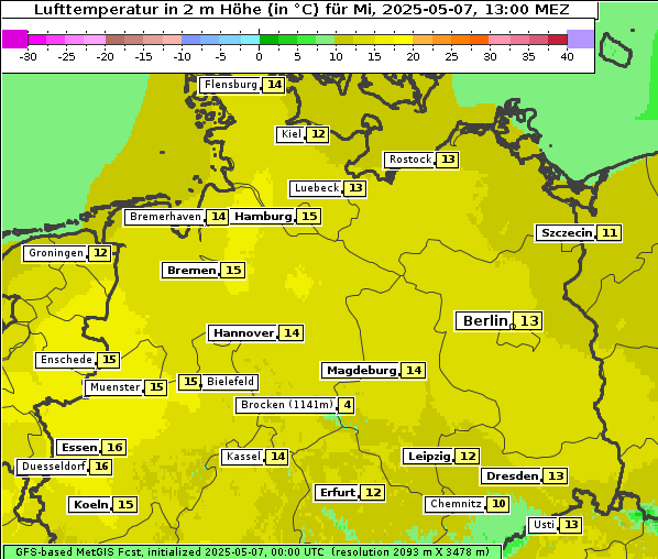 Temperatur, 7. 5. 2025