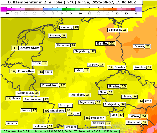 Temperatur, 7. 6. 2025