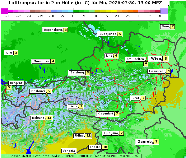 Temperatur, 30. 3. 2026