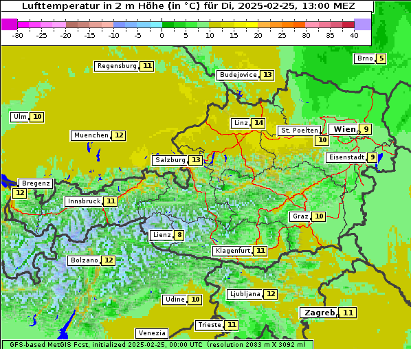 Temperatur, 25. 2. 2025