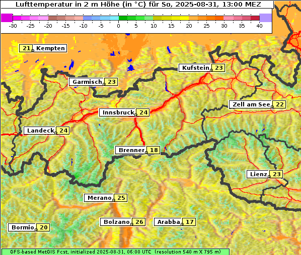 Temperatur, 31. 8. 2025
