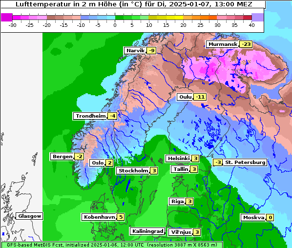 Temperatur, 7. 1. 2025