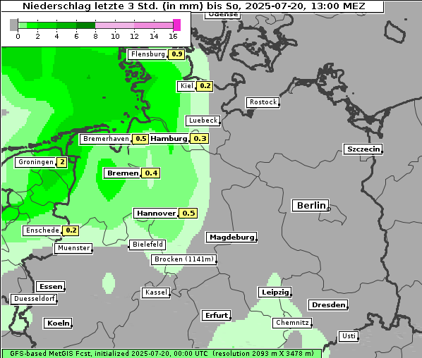Niederschlag, 20. 7. 2025