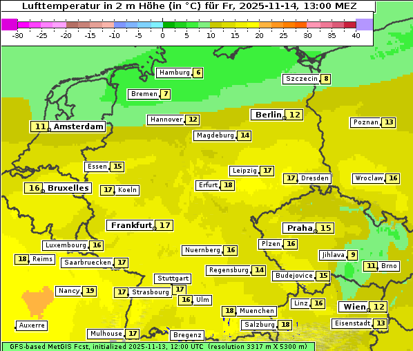 Temperatur, 14. 11. 2025