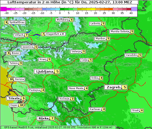 Temperatur, 27. 2. 2025